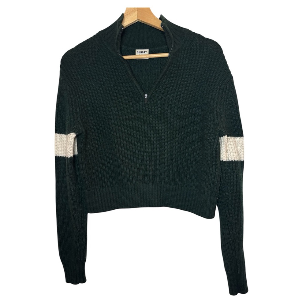 CCO Sunday Best Cropped Green Sweater Varsity Stripes